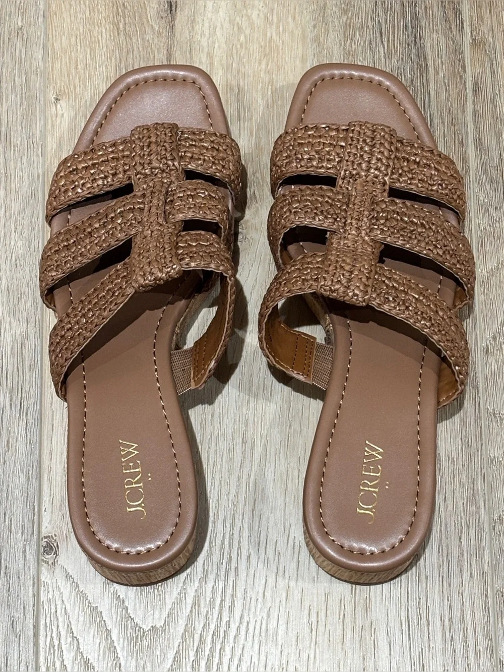 NWOB J. Crew Factory Fisherman flat-form wedges, size 9 Cedar Wood